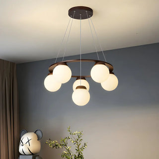 ZOWALA - Circle Walnut Metal Glass Ball Living Room Chandelier Image - 17