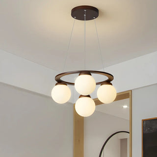 ZOWALA - Circle Walnut Metal Glass Ball Living Room Chandelier Image - 19