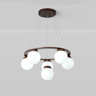 ZOWALA - Circle Walnut Metal Glass Ball Living Room Chandelier Image - 21