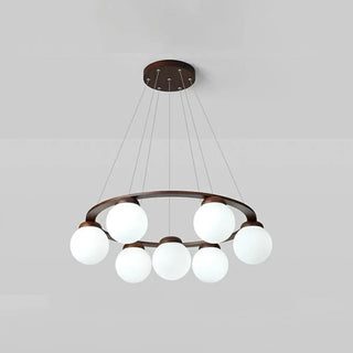 ZOWALA - Circle Walnut Metal Glass Ball Living Room Chandelier Image - 22