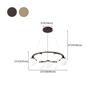 ZOWALA - Circle Walnut Metal Glass Ball Living Room Chandelier Image - 24