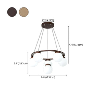 ZOWALA - Circle Walnut Metal Glass Ball Living Room Chandelier Image - 25