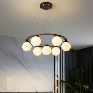 ZOWALA - Circle Walnut Metal Glass Ball Living Room Chandelier Image - 3