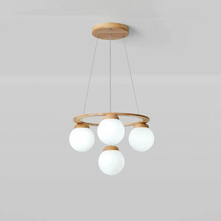 ZOWALA - Circle Walnut Metal Glass Ball Living Room Chandelier Image - 5