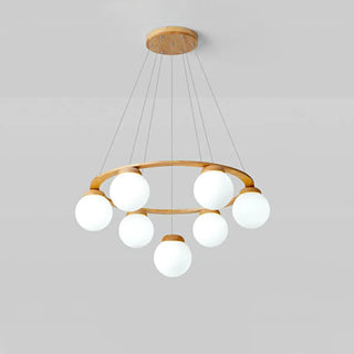 ZOWALA - Circle Walnut Metal Glass Ball Living Room Chandelier Image - 7