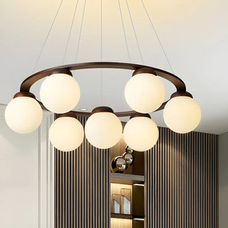 ZOWALA - Circle Walnut Metal Glass Ball Living Room Chandelier Image - 8