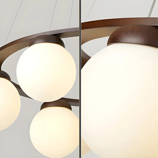 ZOWALA - Circle Walnut Metal Glass Ball Living Room Chandelier Image - 9
