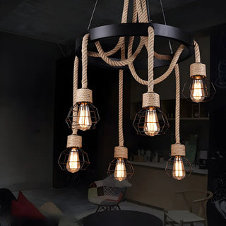ZOWALA - Circle Industrial Rope Suspension Chandelier Image - 1