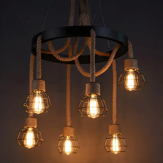 ZOWALA - Circle Industrial Rope Suspension Chandelier Image - 11