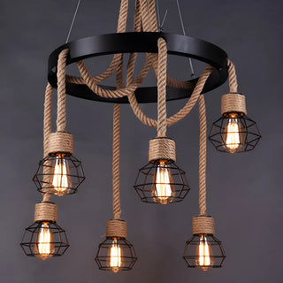 ZOWALA - Circle Industrial Rope Suspension Chandelier Image - 12