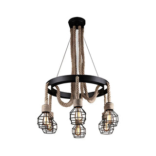 ZOWALA - Circle Industrial Rope Suspension Chandelier Image - 14