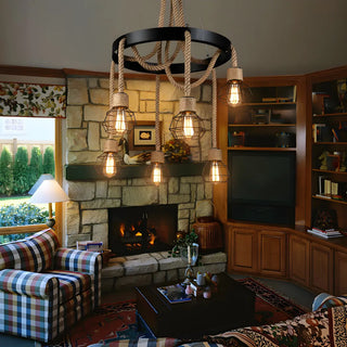 ZOWALA - Circle Industrial Rope Suspension Chandelier Image - 2
