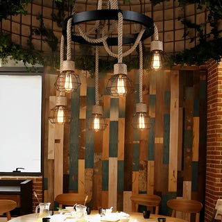ZOWALA - Circle Industrial Rope Suspension Chandelier Image - 3