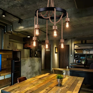 ZOWALA - Circle Industrial Rope Suspension Chandelier Image - 4