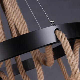 ZOWALA - Circle Industrial Rope Suspension Chandelier Image - 7