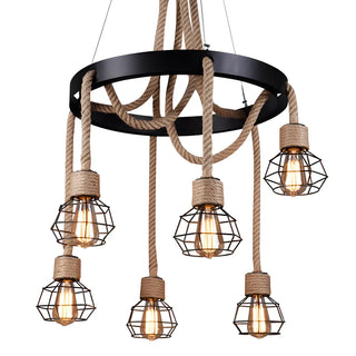 ZOWALA - Circle Industrial Rope Suspension Chandelier Image - 9