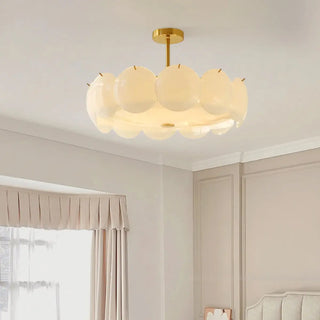ZOWALA - Circular Glass Gold Semi-Flush Mount Ceiling Light Image - 1