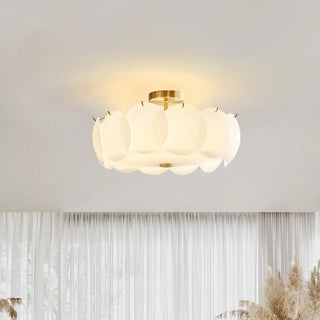 ZOWALA - Circular Glass Gold Semi-Flush Mount Ceiling Light Image - 2