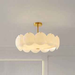 ZOWALA - Circular Glass Gold Semi-Flush Mount Ceiling Light Image - 4