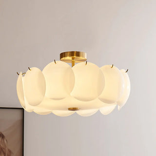 ZOWALA - Circular Glass Gold Semi-Flush Mount Ceiling Light Image - 6