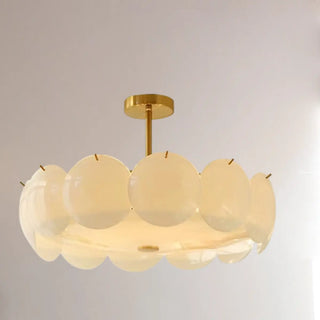 ZOWALA - Circular Glass Gold Semi-Flush Mount Ceiling Light Image - 7