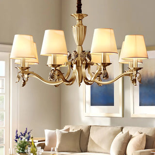 ZOWALA - Fabric Shade Brass Round Living Room Classic Chandelier Image - 1