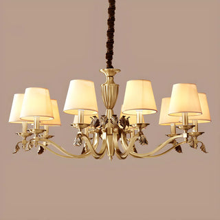 ZOWALA - Fabric Shade Brass Round Living Room Classic Chandelier Image - 4