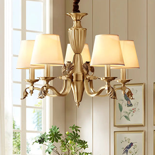ZOWALA - Fabric Shade Brass Round Living Room Classic Chandelier Image - 2