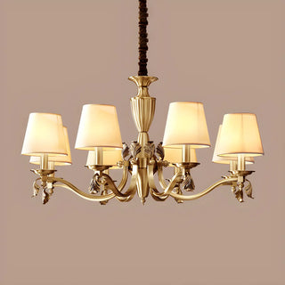 ZOWALA - Fabric Shade Brass Round Living Room Classic Chandelier Image - 5