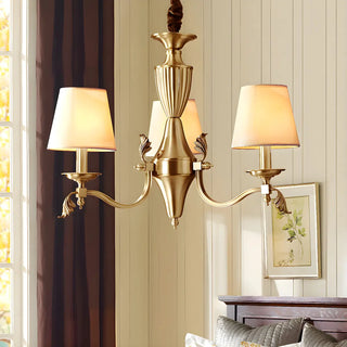 ZOWALA - Fabric Shade Brass Round Living Room Classic Chandelier Image - 3