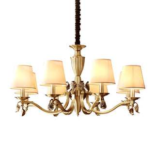ZOWALA - Fabric Shade Brass Round Living Room Classic Chandelier Image - 6