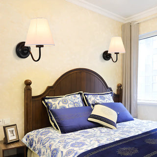 Classic Fabric Shade Black Metal Bedroom Wall Light Zawala Image - 1