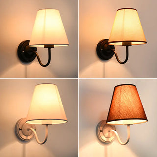 Classic Fabric Shade Black Metal Bedroom Wall Light Zawala Image - 2
