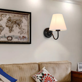 Classic Fabric Shade Black Metal Bedroom Wall Light Zawala Image - 3