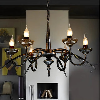 ZOWALA - Black Rust Iron Candle Living Room Classic Chandelier Image - 3
