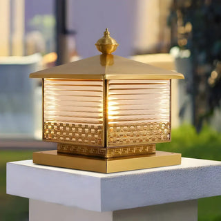 Golden Classic Square Metal Outdoor Post Table Lamp Zawala Image - 1