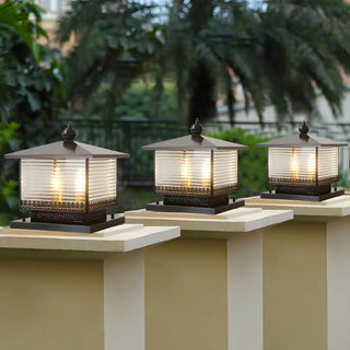 Golden Classic Square Metal Outdoor Post Table Lamp Zawala Image - 2