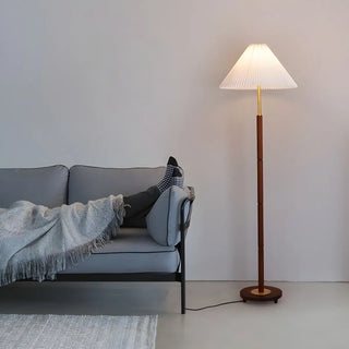 Classic Brown Metal Floor Lamp with Pleated Shade Zawala Image - 3