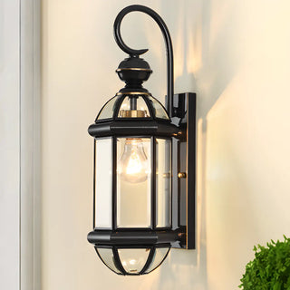 Classic Metal Lantern Clear Glass Wall Light Black Zawala Image - 1