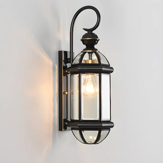 Classic Metal Lantern Clear Glass Wall Light Black Zawala Image - 10