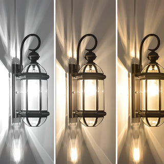 Classic Metal Lantern Clear Glass Wall Light Black Zawala Image - 3