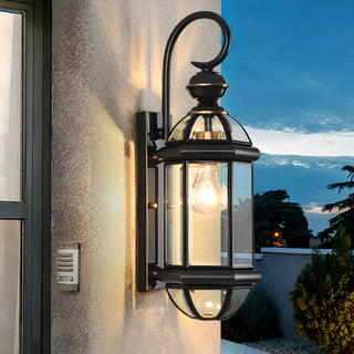 Classic Metal Lantern Clear Glass Wall Light Black Zawala Image - 7