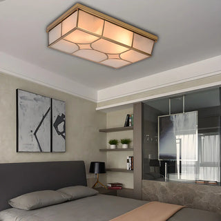 Colonial Brass Rectangle Glass Flush Mount Ceiling Lamp Zawala Image - 1