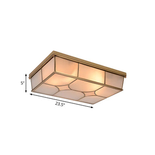 Colonial Brass Rectangle Glass Flush Mount Ceiling Lamp Zawala Image - 10