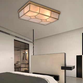 Colonial Brass Rectangle Glass Flush Mount Ceiling Lamp Zawala Image - 2