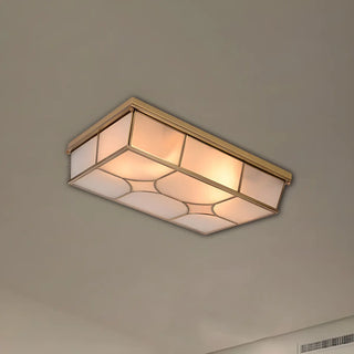 Colonial Brass Rectangle Glass Flush Mount Ceiling Lamp Zawala Image - 3