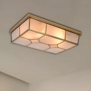Colonial Brass Rectangle Glass Flush Mount Ceiling Lamp Zawala Image - 4