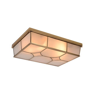Colonial Brass Rectangle Glass Flush Mount Ceiling Lamp Zawala Image - 5