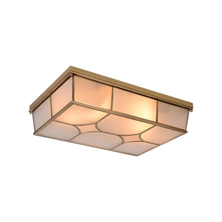 Colonial Brass Rectangle Glass Flush Mount Ceiling Lamp Zawala Image - 6