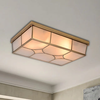 Colonial Brass Rectangle Glass Flush Mount Ceiling Lamp Zawala Image - 8